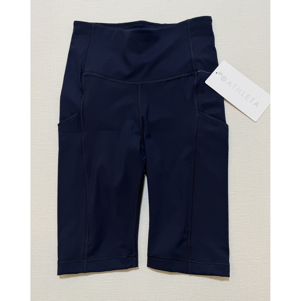 Athleta Shorts Womens XXS Navy Biker Compression Ultimate Stash Pocket 9" NWT